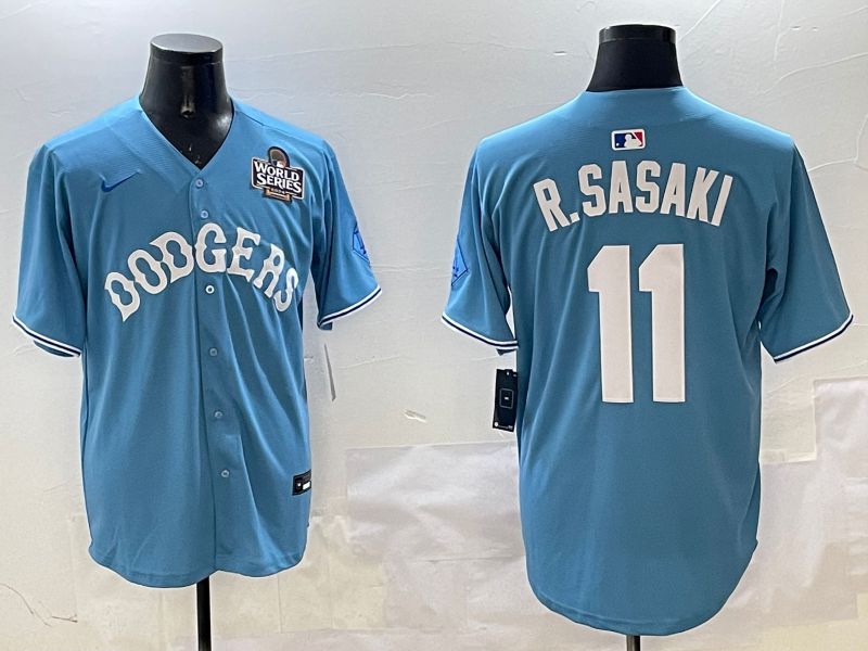 Men Los Angeles Dodgers 11 R.Sasaki Light Blue Joint Name 2025 Nike MLB Jersey style 3